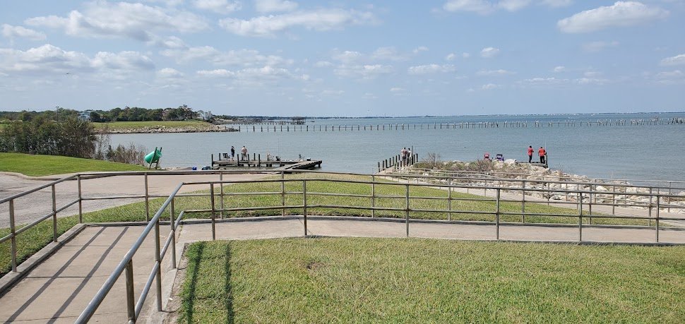 Bayshore Park boat ramp on the mid-bay shoreline near Bacliff