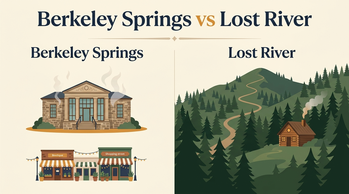 Side-by-side comparison of Berkeley Springs and Lost River, West Virginia